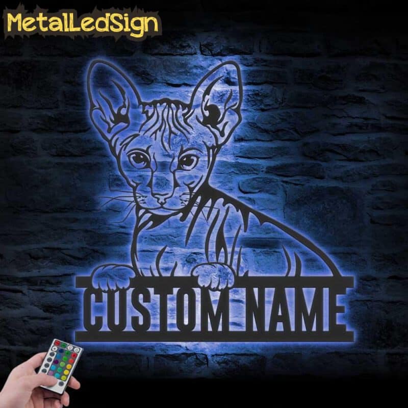 Custom-Peeking-Peterbald-Cat-Metal-Wall-Art-LED-Light-3