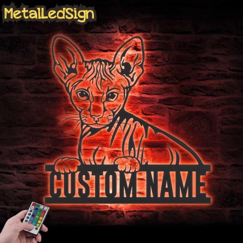 Custom-Peeking-Peterbald-Cat-Metal-Wall-Art-LED-Light-5