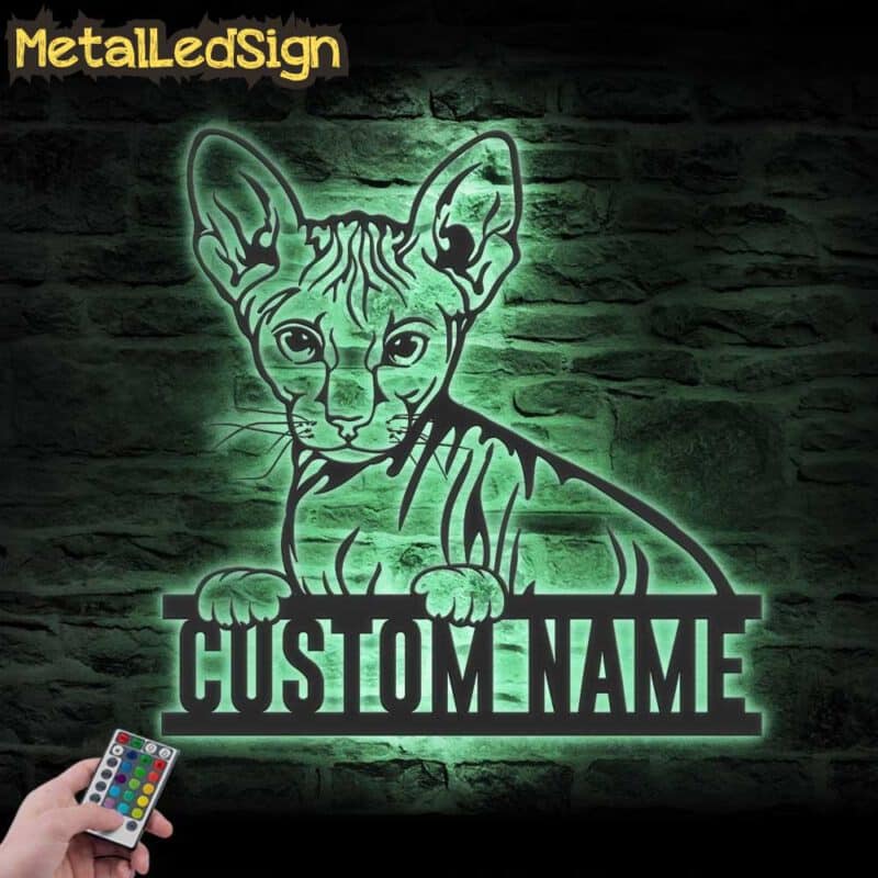 Custom-Peeking-Peterbald-Cat-Metal-Wall-Art-LED-Light-7