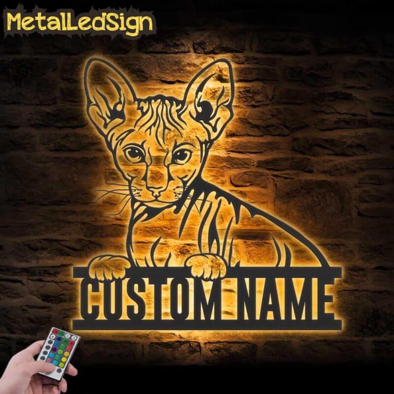 Custom-Peeking-Peterbald-Cat-Metal-Wall-Art-LED-Light-Images