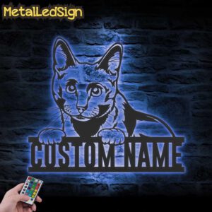 Custom-Peeking-Russian-Blue-Cat-Metal-Wall-Art-LED-Light-3