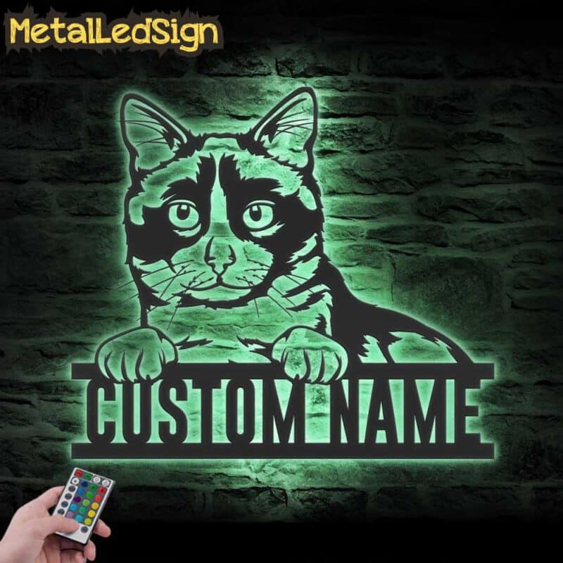 Custom-Peeking-Snowshoe-Cat-Metal-Wall-Art-LED-Light-5