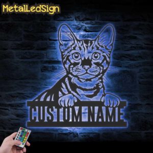 Custom-Peeking-Toyger-Cat-Metal-Wall-Art-LED-Light-3