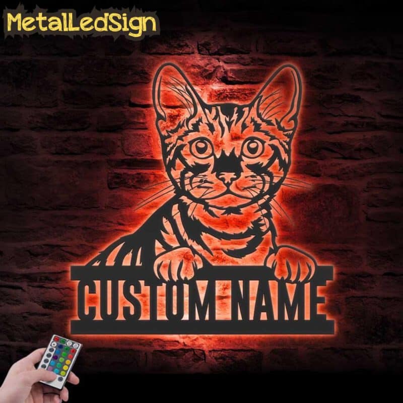 Custom-Peeking-Toyger-Cat-Metal-Wall-Art-LED-Light-5