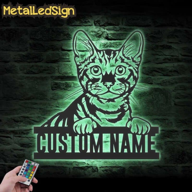 Custom-Peeking-Toyger-Cat-Metal-Wall-Art-LED-Light-7