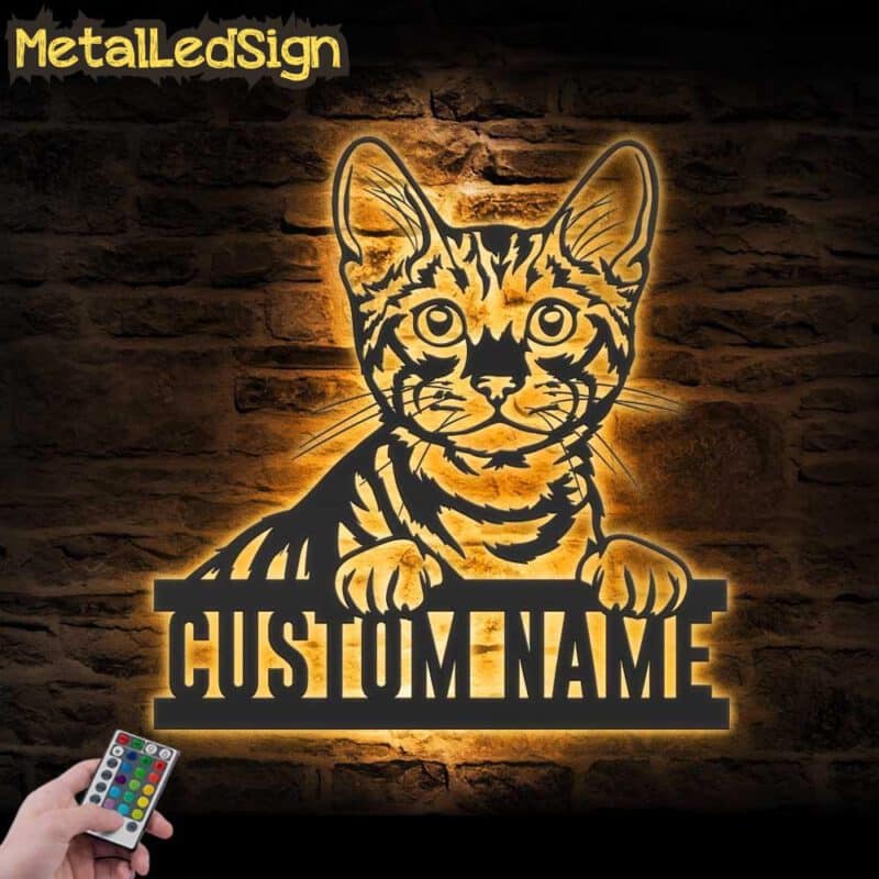 Custom-Peeking-Toyger-Cat-Metal-Wall-Art-LED-Light-Images