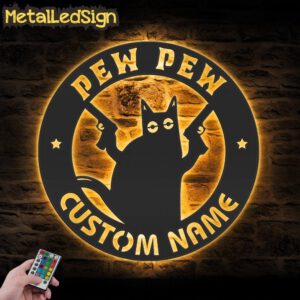 Custom-Pew-Pew-Cat-Gun-Metal-Wall-Art-LED-Light-Images