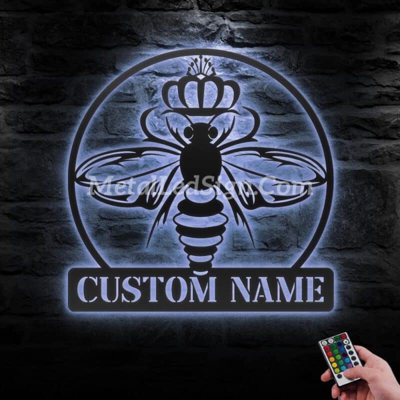 Custom-Queen-Bee-Metal-Wall-Art-Led-Light-3-2