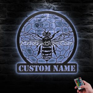 Custom-Queen-Bee-Metal-Wall-Art-Led-Light-3-3