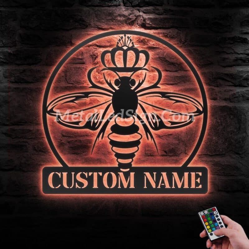 Custom-Queen-Bee-Metal-Wall-Art-Led-Light-5-2