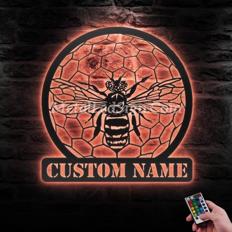 Custom-Queen-Bee-Metal-Wall-Art-Led-Light-5-3