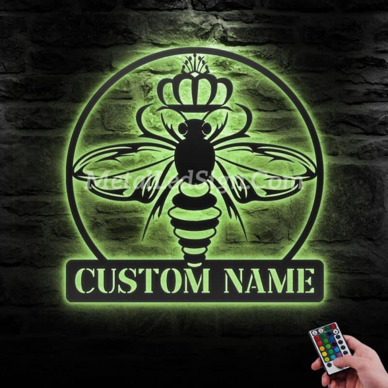 Custom-Queen-Bee-Metal-Wall-Art-Led-Light-6