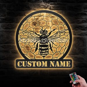 Custom-Queen-Bee-Metal-Wall-Art-Led-Light-Images-3