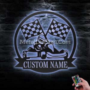 Custom-Racing-Flag-Go-Kart-Racing-Metal-Wall-Art-Led-Light-3