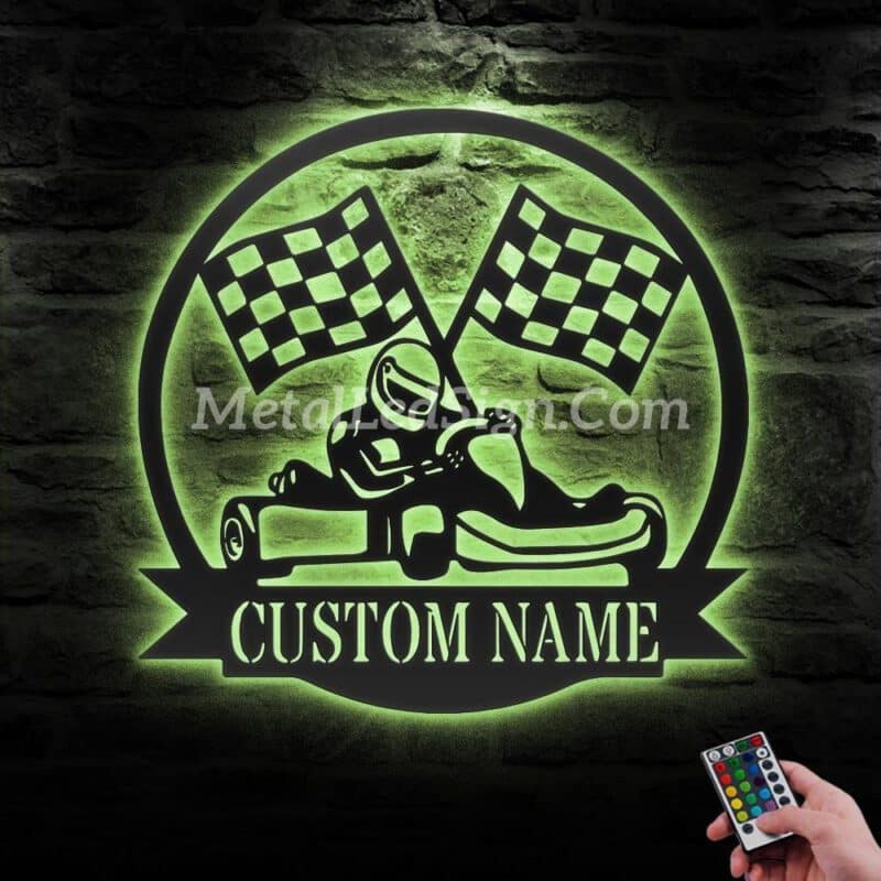 Custom-Racing-Flag-Go-Kart-Racing-Metal-Wall-Art-Led-Light-5