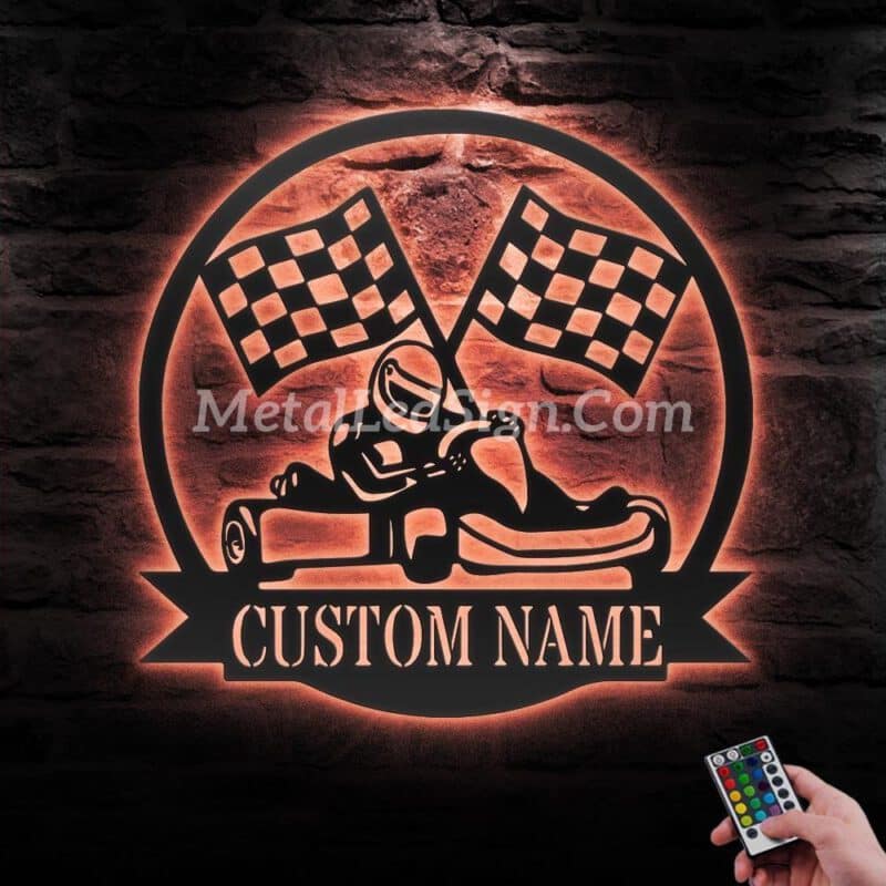 Custom-Racing-Flag-Go-Kart-Racing-Metal-Wall-Art-Led-Light-6