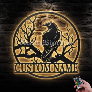 Custom-Raven-Metal-Wall-Art-With-Led-Light-Images-3