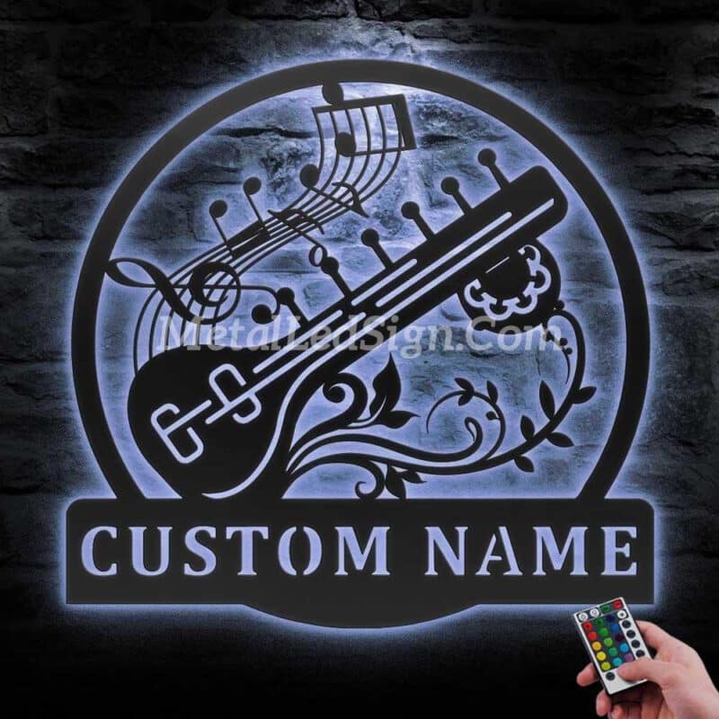 Custom-Sitar-Musical-Instrument-Metal-Wall-Art-Led-Light-3-1