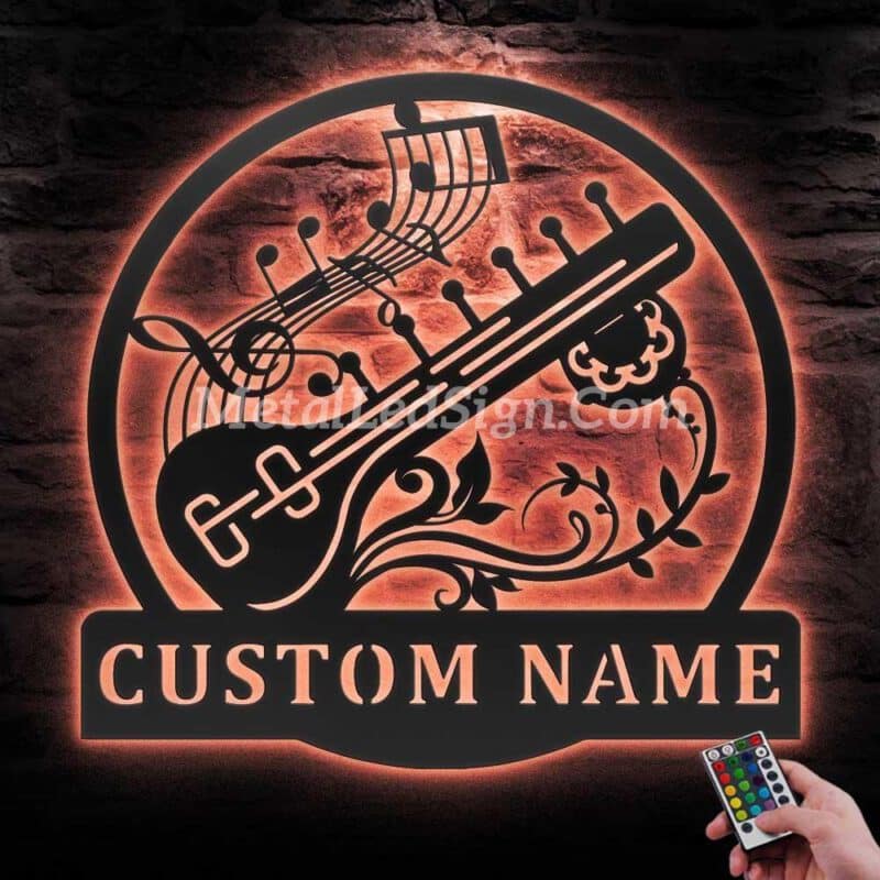 Custom-Sitar-Musical-Instrument-Metal-Wall-Art-Led-Light-6