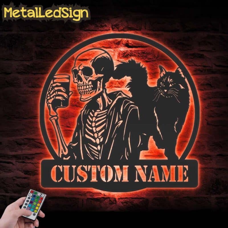 Custom-Skeleton-Coffee-Black-Cat-Metal-Wall-Art-LED-Light-5.jpg