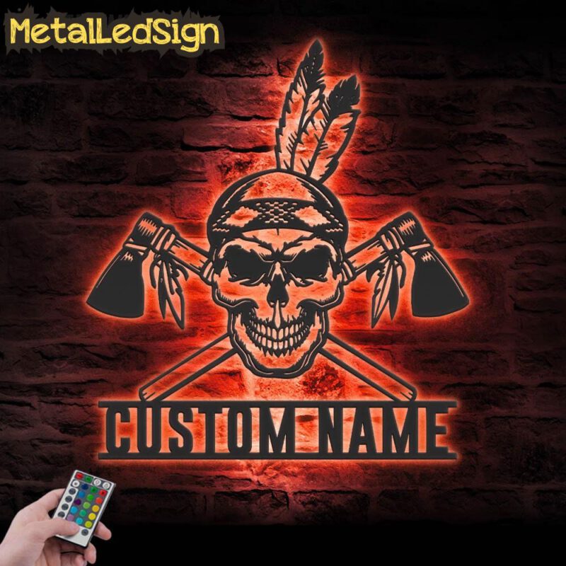 Custom-Skull-Native-American-Indian-Metal-Wall-Art-LED-Light-5.jpg