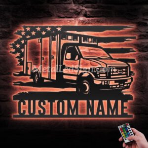 Custom-Us-Ems-Rescue-Squad-Truck-Driver-Metal-Wall-Art-Led-Light-6