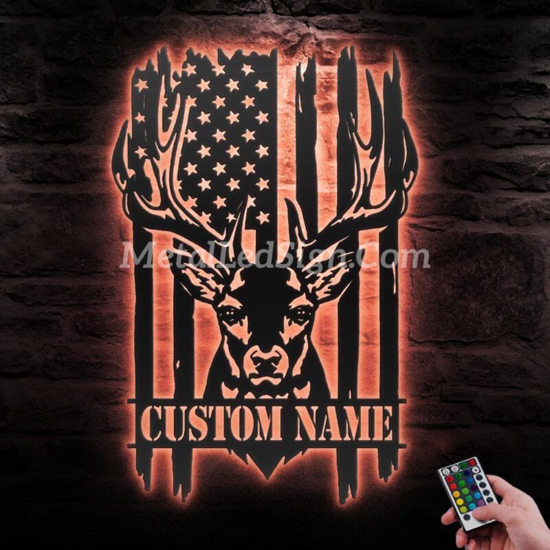 Custom-Us-Patriotic-Deer-Hunting-Metal-Wall-Art-Led-Light-2