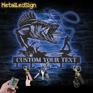 Custom-Walleye-Fishing-Key-Holder-Metal-Wall-Art-LED-Light-3