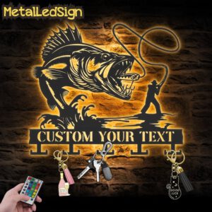 Custom-Walleye-Fishing-Key-Holder-Metal-Wall-Art-LED-Light-Images