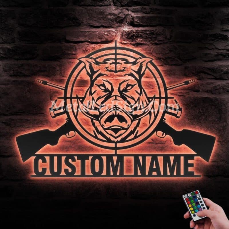 Custom-Wild-Boar-Hunting-Metal-Wall-Art-Led-Light-2