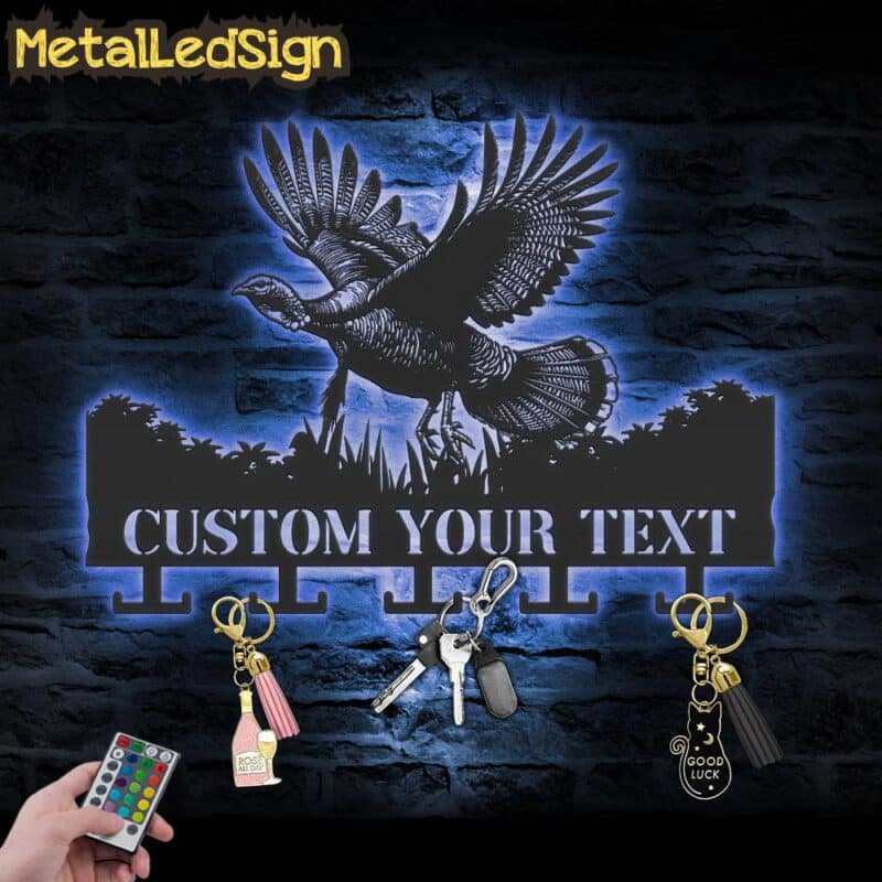 Custom-Wild-Turkey-Key-Holder-Metal-Wall-Art-LED-Light-3