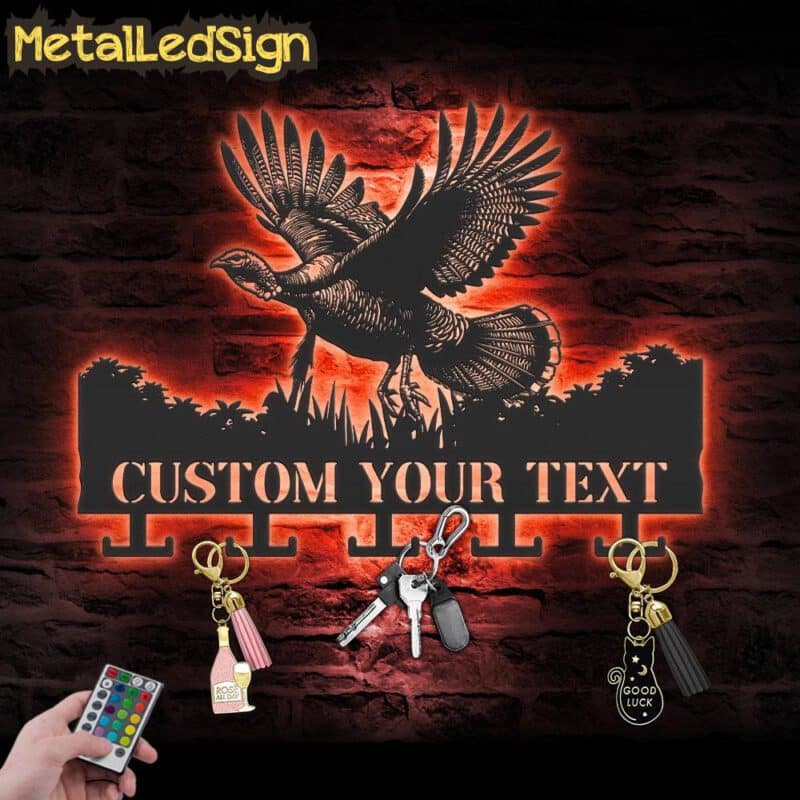 Custom-Wild-Turkey-Key-Holder-Metal-Wall-Art-LED-Light-7