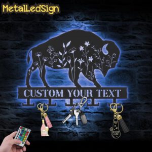 Custom-Wildflower-Buffalo-Key-Holder-Metal-Wall-Art-LED-Light-3