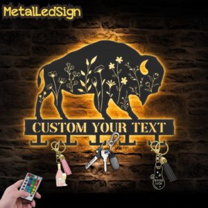 Custom-Wildflower-Buffalo-Key-Holder-Metal-Wall-Art-LED-Light-Images