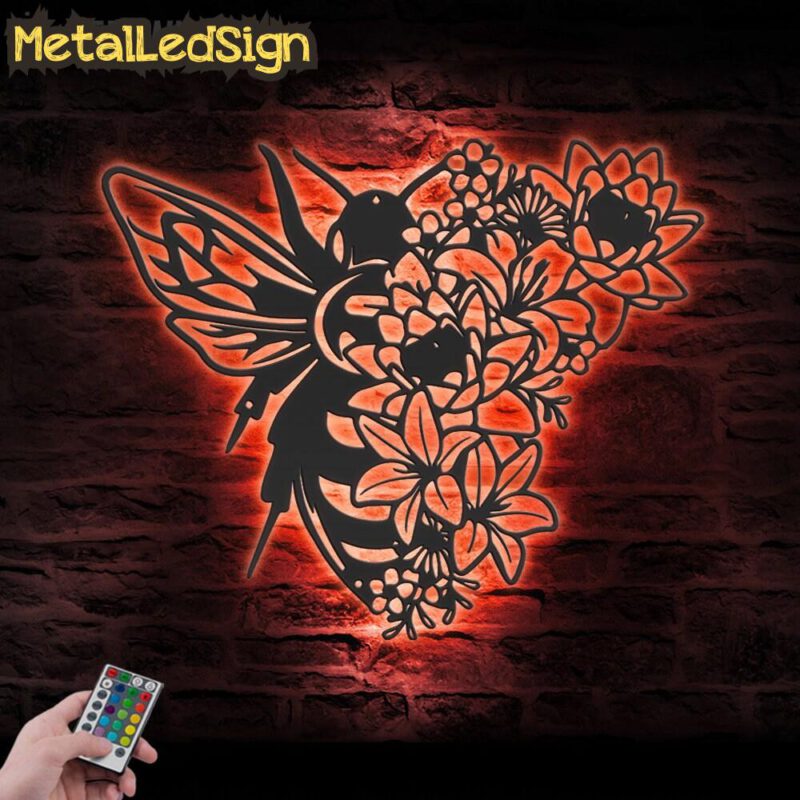 Floral-Bee-Metal-Wall-Art-LED-Light-5.jpg