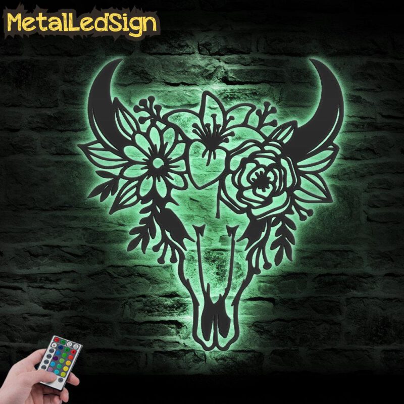 Flower-Cow-Skull-Farmhouse-Metal-Wall-Art-LED-Light-5.jpg