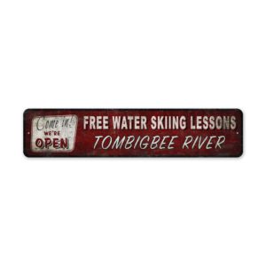 Free-Water-Ski-Lesson-Premium-Quality-Rustic-Metal-Sign-2