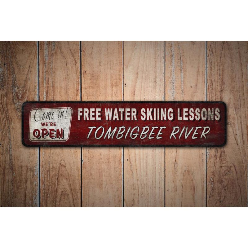 Free-Water-Ski-Lesson-Premium-Quality-Rustic-Metal-Sign-Images