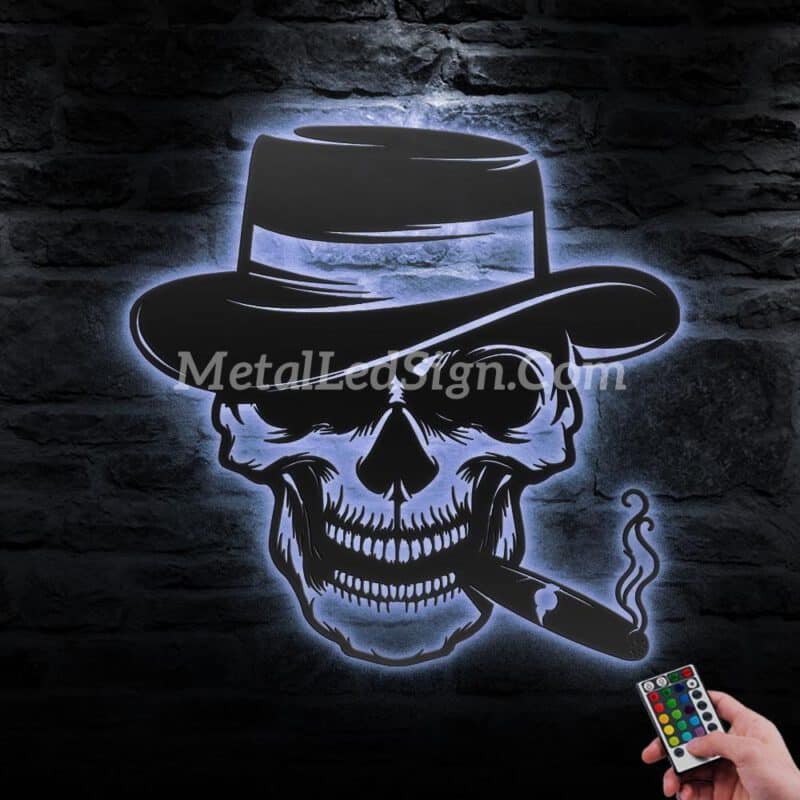 Gangter-Sugar-Skull-Cigar-Metal-Wall-Art-Led-Light-3-1