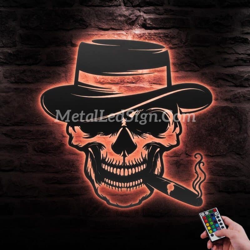 Gangter-Sugar-Skull-Cigar-Metal-Wall-Art-Led-Light-5-1