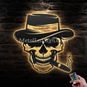 Gangter-Sugar-Skull-Cigar-Metal-Wall-Art-Led-Light-Images-1