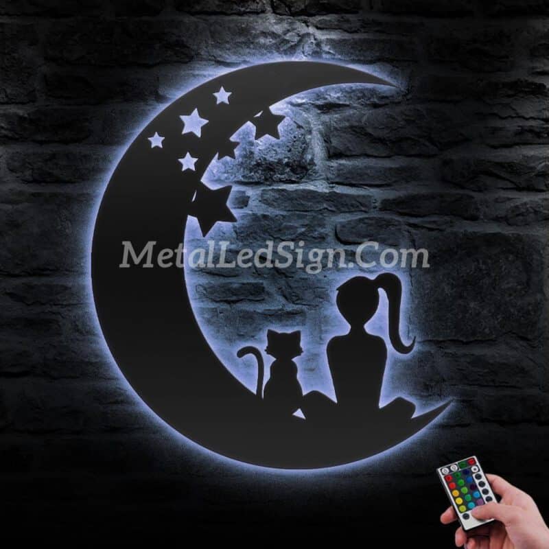 Girl-And-Cat-On-The-Moon-Metal-Wall-Art-With-Led-Light-3-2