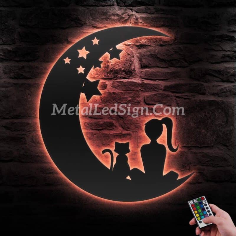 Girl-And-Cat-On-The-Moon-Metal-Wall-Art-With-Led-Light-5-2