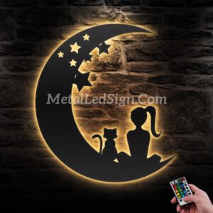 Girl-And-Cat-On-The-Moon-Metal-Wall-Art-With-Led-Light-Images-2