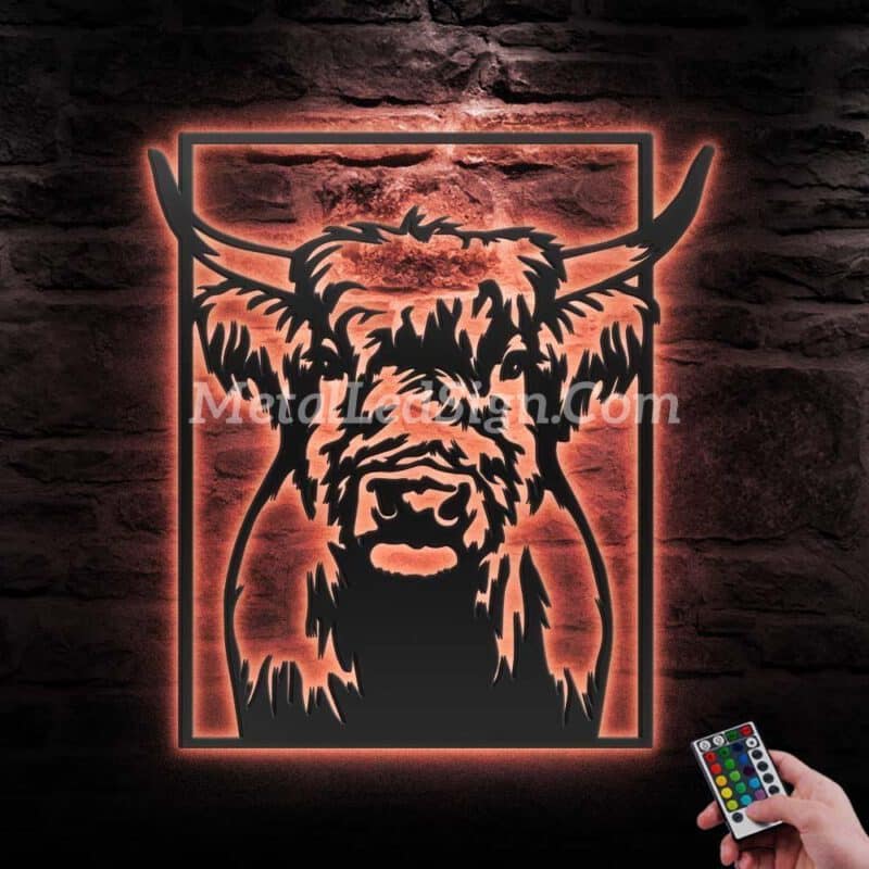 Highland-Cow-Farmhouse-Metal-Wall-Art-Led-Light-6