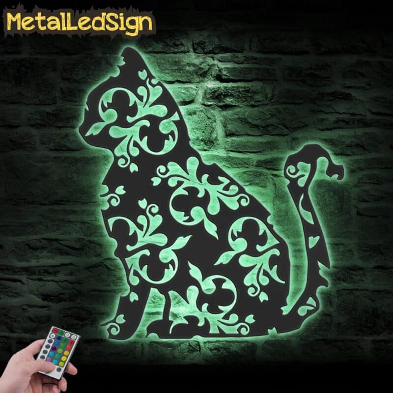 Mandala-Floral-Cat-Metal-Wall-Art-with-LED-Light-7