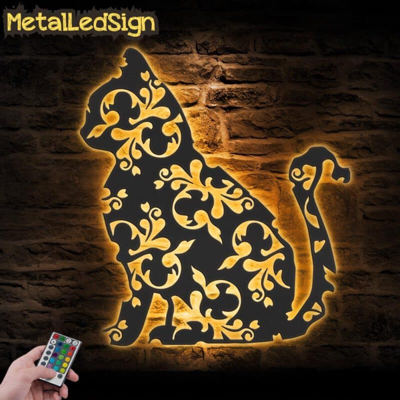 Mandala-Floral-Cat-Metal-Wall-Art-with-LED-Light-Images