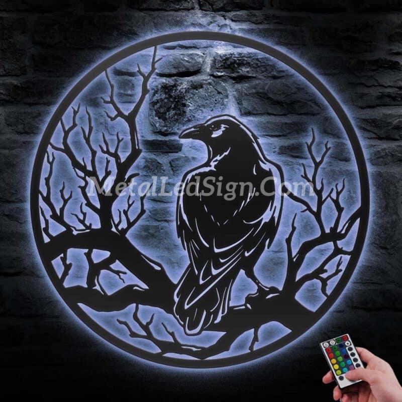 Raven-On-Branch-Metal-Wall-Art-With-Led-Light-3