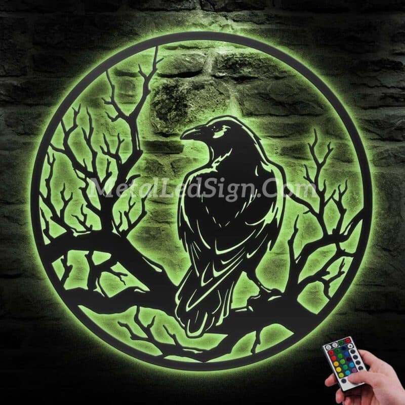 Raven-On-Branch-Metal-Wall-Art-With-Led-Light-5