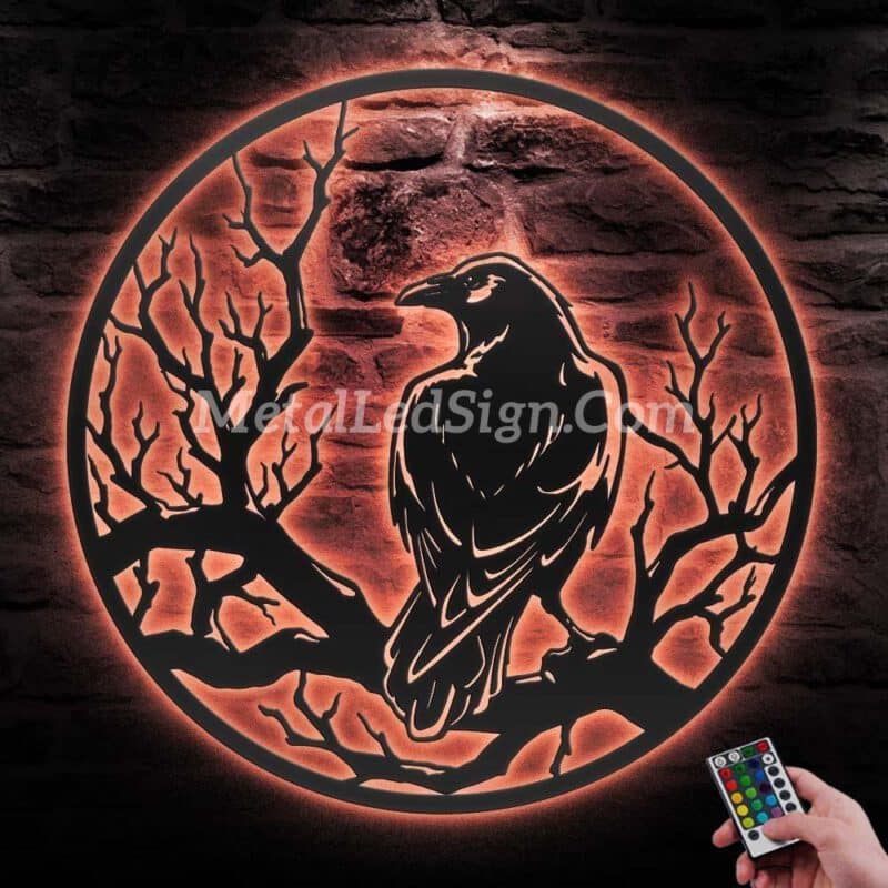 Raven-On-Branch-Metal-Wall-Art-With-Led-Light-6